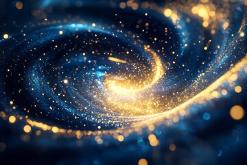 Wall Mural - abstract swirling galaxy with gold and blue glitter.
