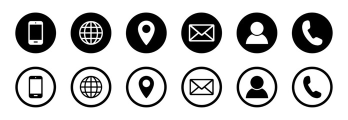 visiting card icon set. set of contact us icons for web and website. contact icons phone, call, loca