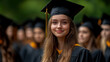 © sommersby - Graduation day portrait: A student's beaming smile at the commencement ceremony among peers.