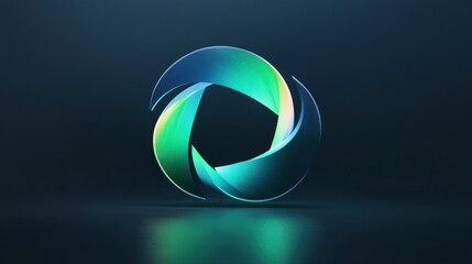 Iridescent abstract emblem with intertwining bands on a serene backdrop