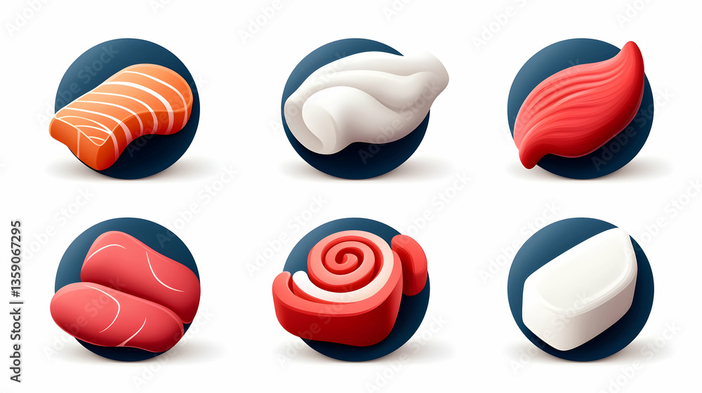 Colorful 3D Isometric Icons of Protein, Fat and Carbohydrate Food