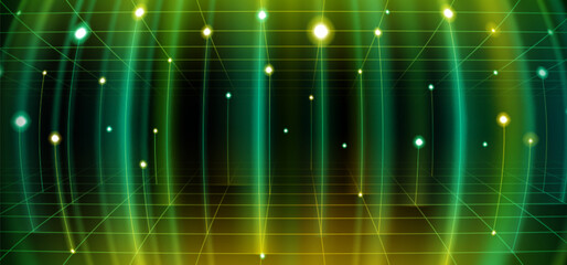 Wall Mural - high tech banner with green wireframe on black background. vector realistic illustration of global c