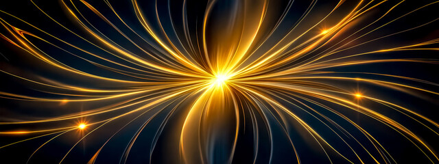 Wall Mural - Golden rays of light converging on dark background