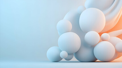 Wall Mural - glowing white spheres ascending against a blue and orange gradient background