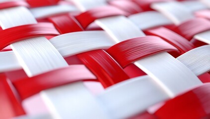 Red and white woven texture, close-up, abstract background, textile design