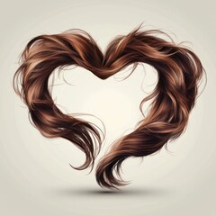 Aufkleber - Heart-Shaped Arrangement of Flowing Brown Hair on Soft Neutral Background in Artistic Style