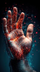 Leinwandbilder - Glowing Energy Flows Through a Man's Hand Abstract Art Image