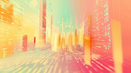 Aufkleber - Abstract digital cityscape with vibrant colors and dynamic light patterns in futuristic design