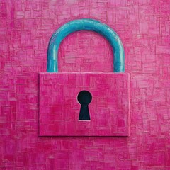 Poster - Vibrant Pink Padlock with Teal Bow Security Concept Image