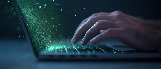 Hands typing on laptop keyboard