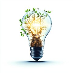Aufkleber - Light Bulb with Tree and Roots Symbolizing Sustainability and Eco-Friendly Energy Solutions