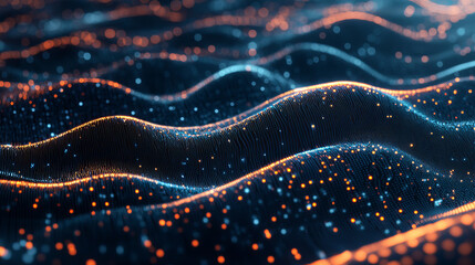 Wall Mural - big data cyber strings. 3d illustration of wavy lines in the information code field. cyber data stre