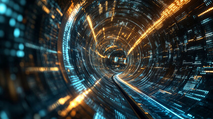 Wall Mural - digital stream in big data field. high-speed internet and global cyber digitalization. twisted strin