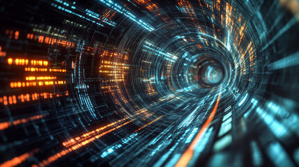 Wall Mural - digital stream in big data field. high-speed internet and global cyber digitalization. twisted strin
