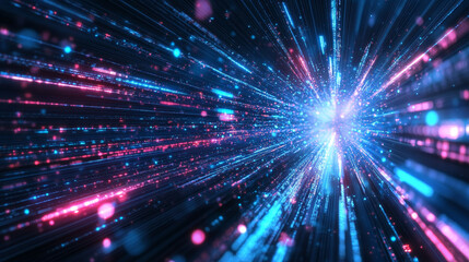 Wall Mural - wireless data transmission, high speed internet. information flow in abstract cyberspace. neural net