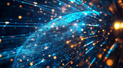 Wall Mural - wireless data transmission, high speed internet. information flow in abstract cyberspace. neural net