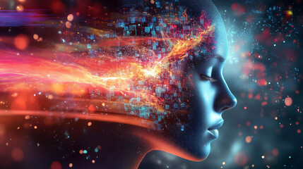 Wall Mural - wireless data transmission, high speed internet. information flow in abstract cyberspace. neural net