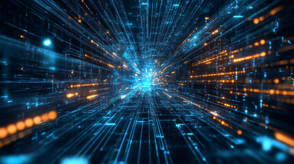 Wall Mural - wireless data transmission, high speed internet. information flow in abstract cyberspace. neural net