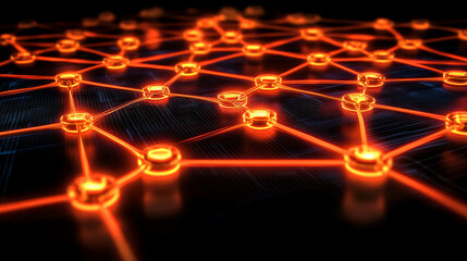 Wall Mural - cells of cyberspace in a synthetic neural network. 3d illustration of a fluorescent, neon cyberpunk 