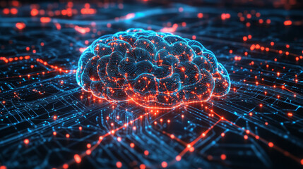 Wall Mural - neon network of digital data streams. 3d illustration of cyber field hi-tech neuro grid