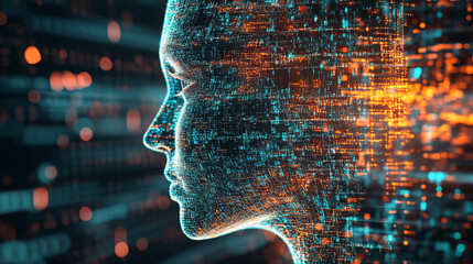 Wall Mural - big data stream. binary code. machine learning, artificial intelligence, ai, deep learning blockchai