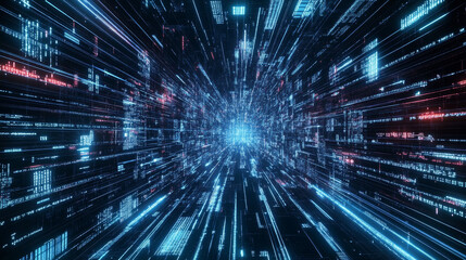 Wall Mural - digital data stream. big data metaverse. 3d illustration of network field of code strings