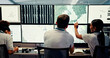 © peopleimages.com - Screen, people and meteorology with weather for broadcast, satellite maps or teamwork to track storm. Control room, back or scientists with monitor for forecast news, pattern review or climate change