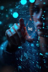Wall Mural - hand interacting with saas icon on a futuristic digital interface