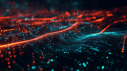 Digital technologies of future. Transmission and storage of data in global cyberspace. Encrypted data stream over fiber optic cable. 3D illustration of abstract space architecture