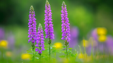 Wall Mural - Purple flowers in vibrant meadow setting