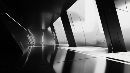 Wall Mural - abstract poster for high-tech interior. black-white design. border of light and shadow in polygonal 
