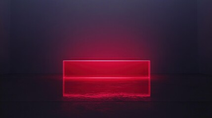 Wall Mural - glowing red rectangular box reflecting on dark floor. minimalist, moody aesthetic