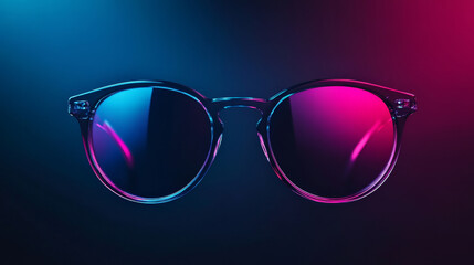 illustration of glasses with gradient lenses, cybercrime glasses and dark background advanced digital technology concept, hacker glasses. Programming theme design, and cybercrime.