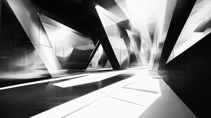 Wall Mural - abstract poster for high-tech interior. black-white design. border of light and shadow in polygonal 
