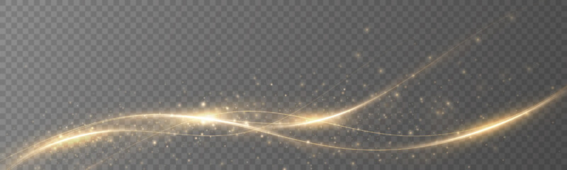Wall Mural - glowing golden magic light effect. vector graphics of neon lines motion. abstract light lines of mov