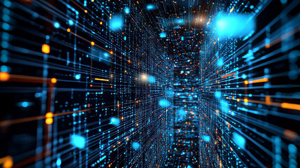 Cyberspace and digital intelligence. High technology business. Big data. Processing an array of information. Global digital network. 3D illustration