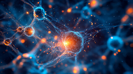 Wall Mural - medical research, microbiology and high technology innovation. 3d illustration of a neural network i