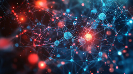 Wall Mural - medical research, microbiology and high technology innovation. 3d illustration of a neural network i