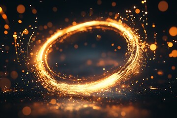 Wall Mural - glowing circular light trails on dark background.