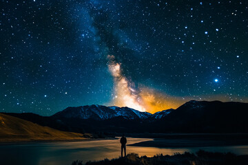 Wall Mural - Stargazer Under the Milky Way..