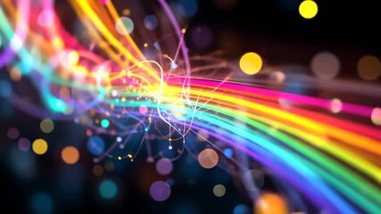 Wall Mural - abstract animated light streaks and bokeh on dark background with colorful dynamic flowing energy