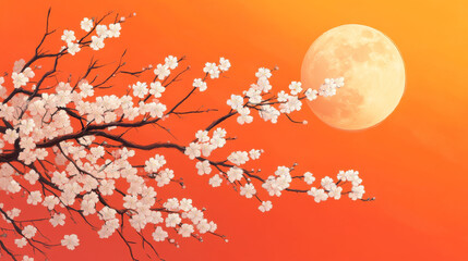Wall Mural - Cherry blossoms against vibrant sunset sky