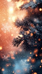 Wall Mural - festive winter wonderland sparkling snowflakes and glowing bokeh lights on a pastel backdrop