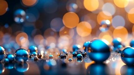 Wall Mural - Abstract Composition Of Spheres Reflecting Light with Golden Bokeh Effects on Dark Speckled Surface