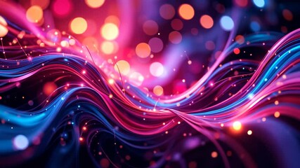 Wall Mural - abstract composition of wavy lines in vibrant magenta and cyan with bokeh effect