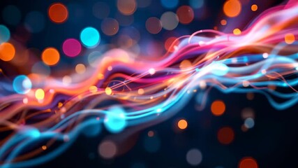 Wall Mural - abstract digital artwork of glowing flowing lines and bokeh effect with orange pink and blue colors