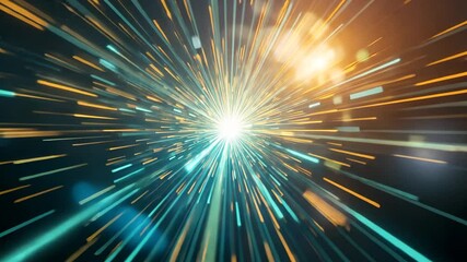 Canvas Print - abstract digital data visualization with radiating blue and orange lines and bright center light