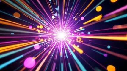 Wall Mural - abstract digital explosion with bright light burst and colorful dynamic lines on dark backdrop