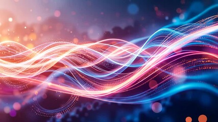 Wall Mural - abstract digital glowing waves of blue and orange particles with bokeh and light effects