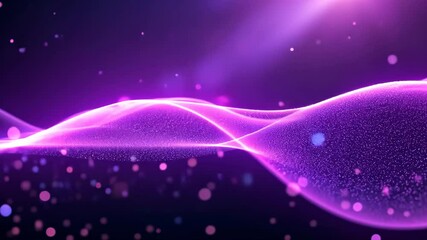 Wall Mural - Abstract Digital Purple Waves With Sparkling Particles On Dark Background